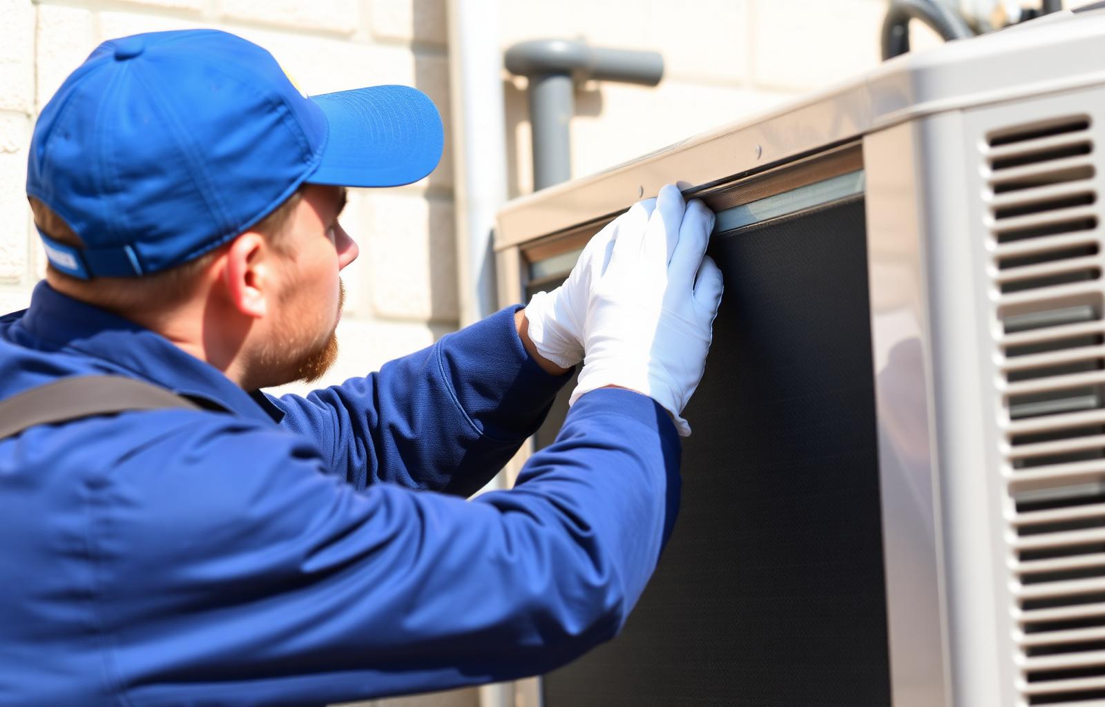 HVAC technician servicing an outdoor air-conditioning unit